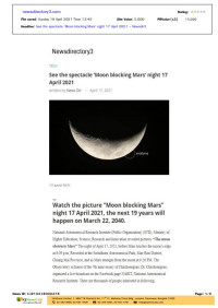 See the spectacle ‘Moon blocking Mars’ night 17 April 2021